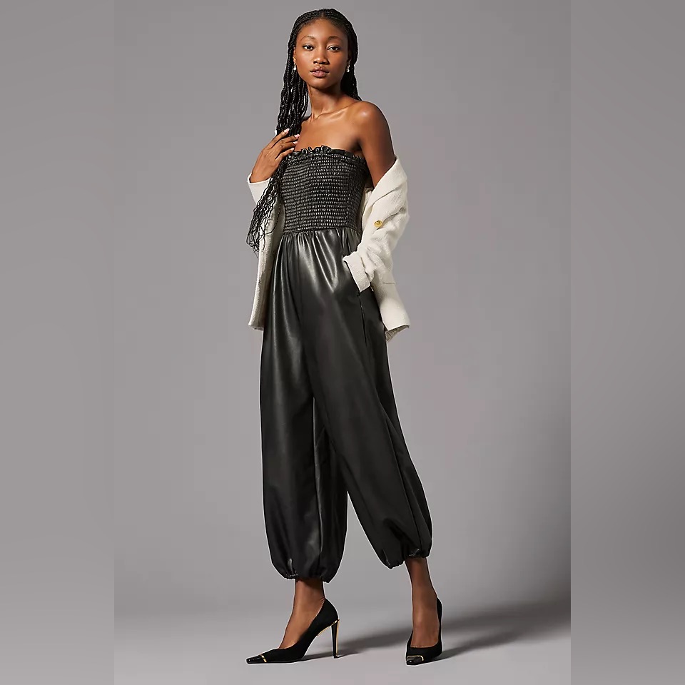 Nwt Anthropologie Faux Leather Balloon Jumpsuit Small